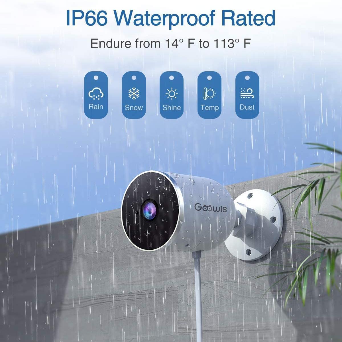 Outdoor Security Camera(IPC4-2-US), Goowls 1080P CCTV Camera Home Surveillance Wired WiFi IP Camera Waterproof Night Vision 2-Way Audio Motion Detection Max 128G SD Card Works with IOS/Androi